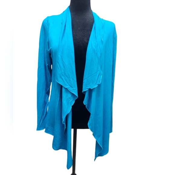 NWT Open Front Cascading Shawl Collar Cardigan Medium Teal - Picture 3 of 6